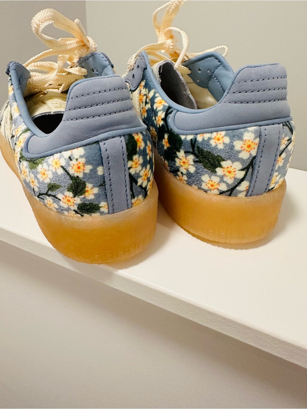 adidas Sambae x Liberty of London platform cream and blue suede and floral print - Picture 6 of 9